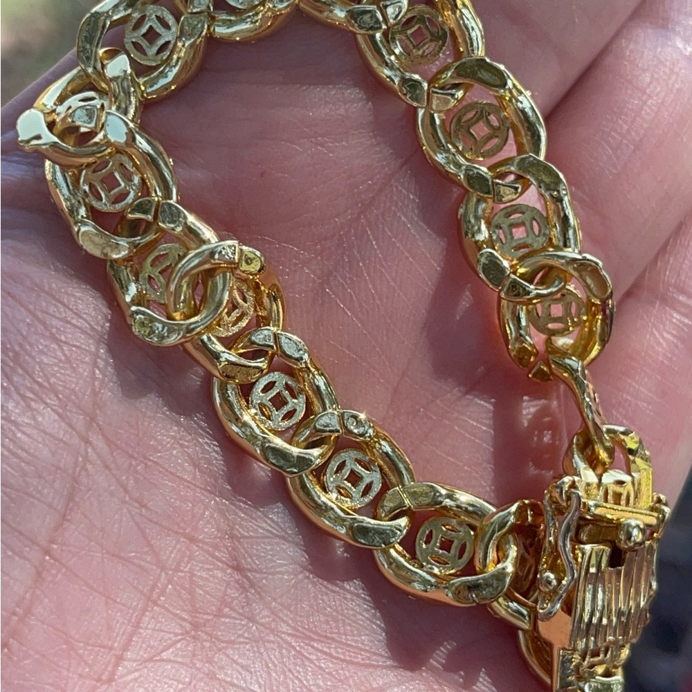 ✨ Bold Gold Tone Textured Link Bracelet – Statement Chain ✨